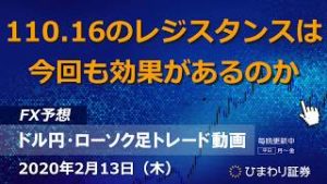 110.16のレジスタンスは今回も効果があるのか【200213ドル円・ローソク足トレード動画】FX予想