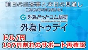 ＦＸテキスト動画「ドル/円、107円割れのサポート再確認」 外為トゥデイ 2020年4月28日号