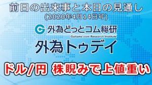 ＦＸテキスト動画「ドル/円、株睨みで上値重い」 外為トゥデイ 2020年4月14日号