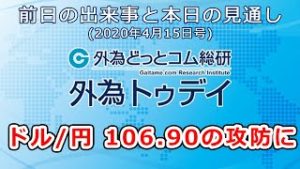 ＦＸテキスト動画「ドル/円、106.90の攻防に」 外為トゥデイ 2020年4月15日号