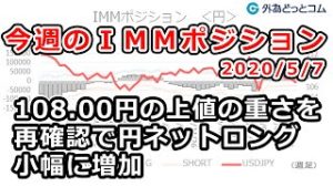 ＦＸテキスト動画「108.00円の上値の重さを再確認で円ネットロング小幅に増加」今週のＩＭＭポジション 2020/5/7