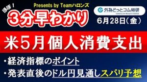 ドル/円見通しズバリ予想、３分早わかり「米５月個人消費支出」2024年６月28日発表